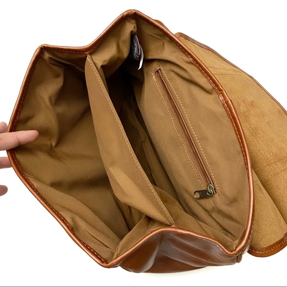 Leather Double Buckle Flap Messenger Satchel Bag - Picture 13 of 14